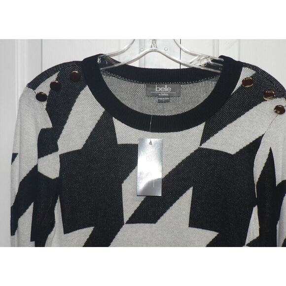 Belle by Belldini Womens Gold Shoulder Buttons Sweater in Black/White Small $80 - Picture 2 of 3